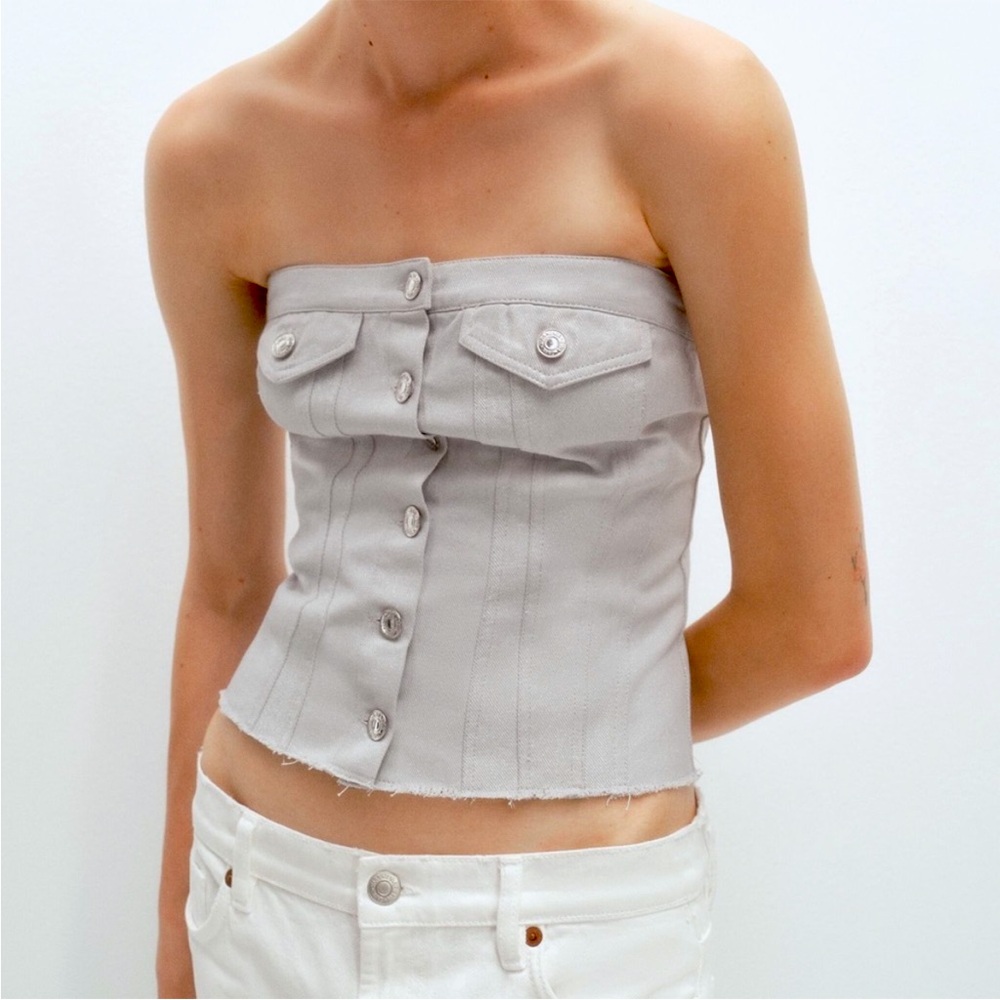 NWT Zara silver demin corset tube top